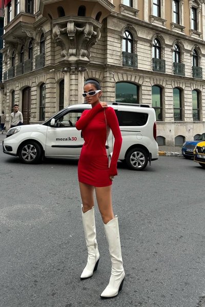 Red Open-Back Lox Draped Dress