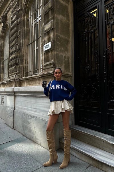 Lacivert Paris Triko Kazak
