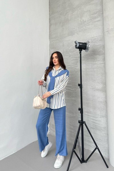 Mavi Sofya Keten Li Alt Üst İkili Takım