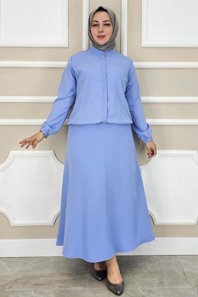 Blue Bow Patterned Two-Piece Modest Set