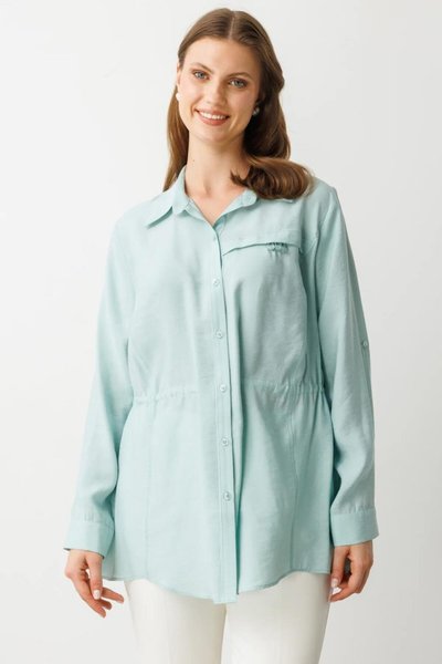 بلوزة مقاس كبير بخصر مطاطي باللون الأخضر النعناعي