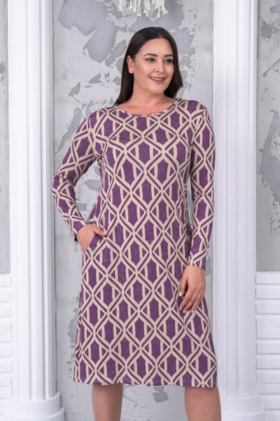 Mor Midi Gizli Cep Detaylı Likralı Büyük Beden Elbise