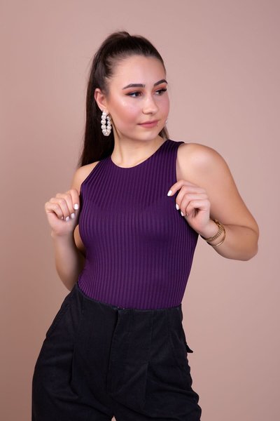 Mürdüm Çıtçıtlı Örme Body