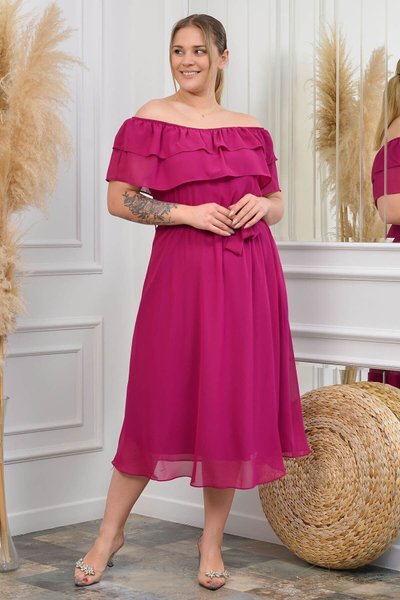 Plum Midi Belted Plus Size Chiffon Strapless Dress