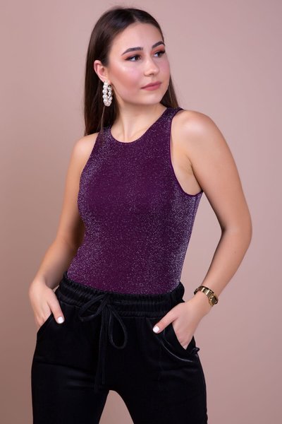 Mürdüm Simli Çıtçıtlı Örme Body