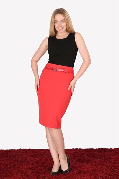 Narçiçeği Midi Kemer Detaylı Dört Mevsimlik Etek