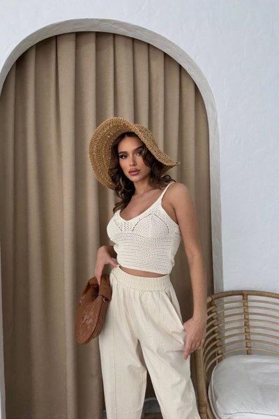 Natural Örme Triko Crop Tshirt