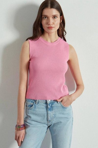 Pembe Basic Crop Triko