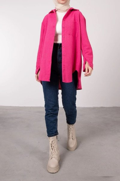 Pembe Dokulu Kumaşlı Cep Detaylı Tunik