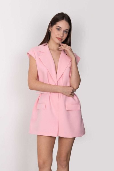 Pink Belted Shawl Collar Blazer Vest