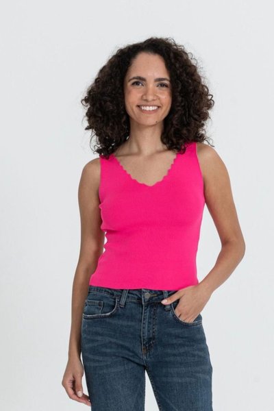 Pembe Kesik Yaka Esnek Triko T-shirt