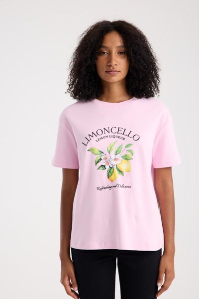 Pembe Limon Baskılı Oversize T-shirt
