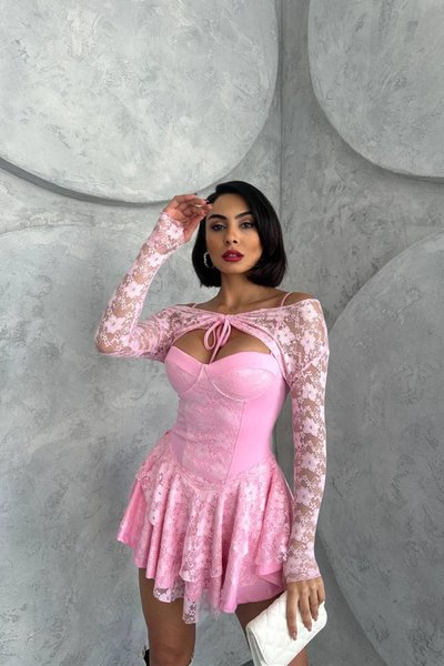 Pink Mini Dress with Lace Detail