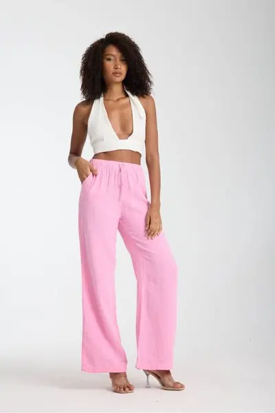 Pembe Müslin Oversize Palazzo Pantolon