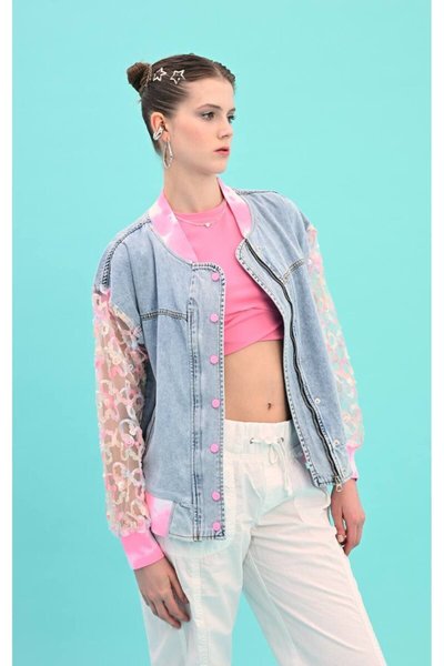 Pembe Organize Kol Batik Detay Ceket