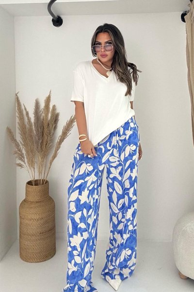 Saks Desenli Viskon Pantolon