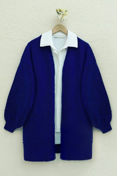 Saks Kolu Ve Eteği Ponponlu Triko Hırka