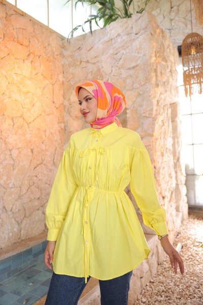 Sari Beli Büzgülü Bağlamalı Tunik