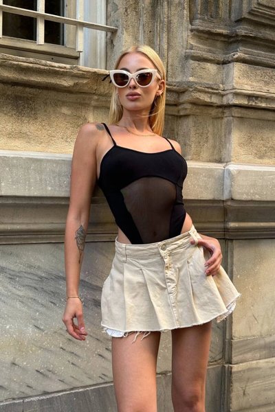 Black Strappy Tulle Corset Bodysuit
