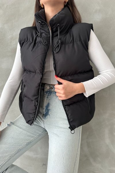 Siyah Astarlı Oversize Şişme Yelek