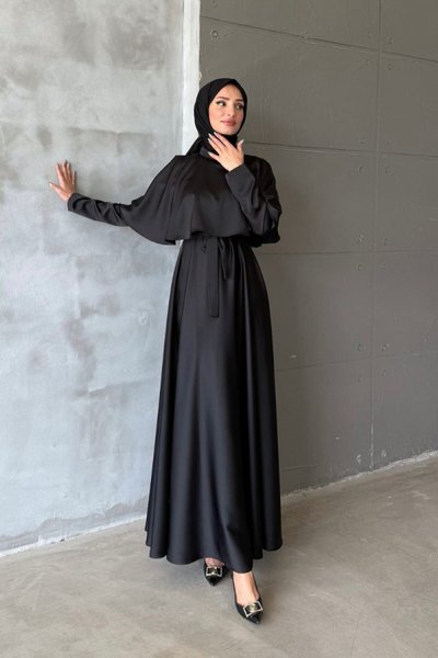فستان أسود بريل محجبات سهرة