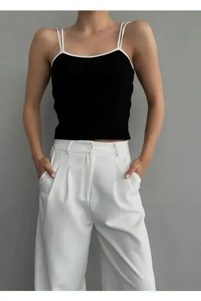 Siyah Çift Askılı Crop
