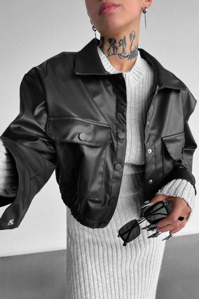 Siyah Crop Cepli Tarz Ceket