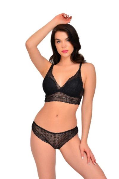 Siyah Dantelli Dolgusuz Bralet Sütyen Takım