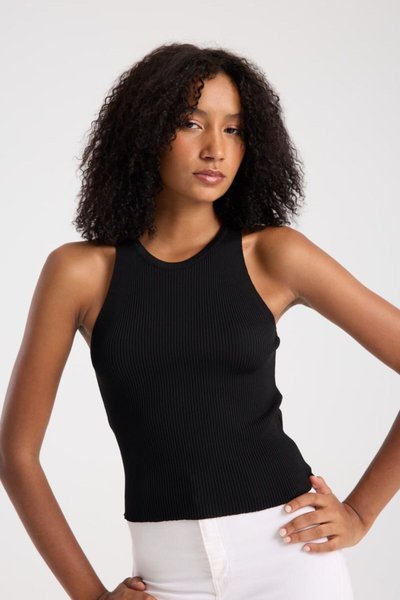 Siyah Fitilli Halter Yaka Crop Triko