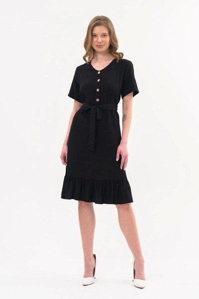 فستان صيفي متوسط الطول بتفاصيل أزرار أمامية باللون الأسود