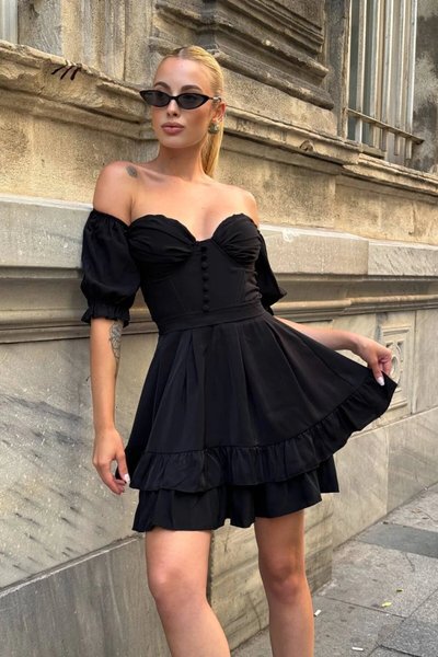 Siyah Mini Owen Sırt Detay Elbise