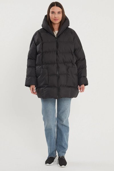 Siyah Oversize Kapşonlu Şişme Mont
