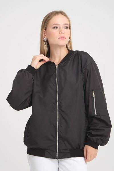 Siyah Oversize Unisex Paraşüt Mevsimlik Bomber Ceket