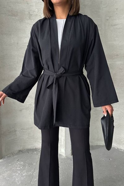 Black Poplin Fabric Oversize Kimono
