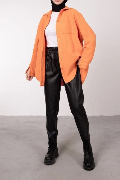 Orange Textured Fabric Tunic with Pocket Detail