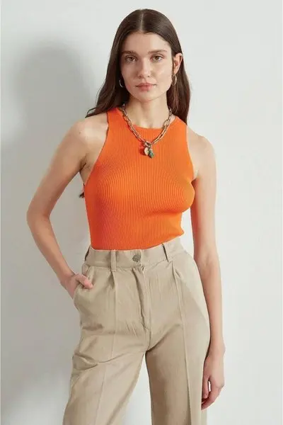 Turuncu Fitilli Crop Triko