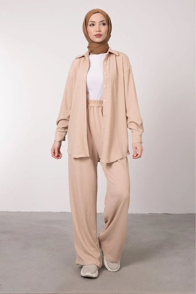 Vizon Düğmeli Gofre Rahat Kesim İkili Tesettür Takım