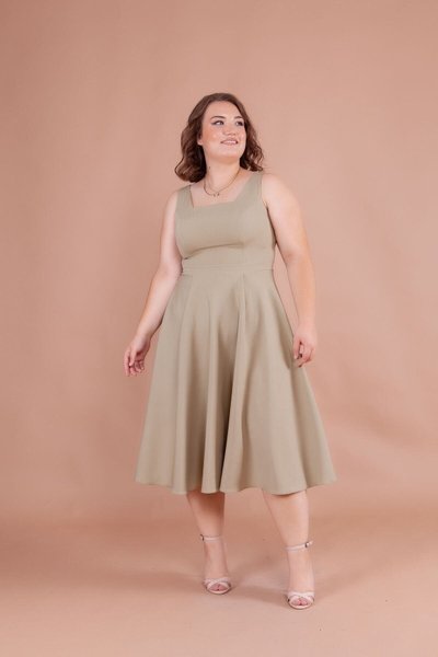 Oil Green Midi Strappy Plus Size Square Neck Dress