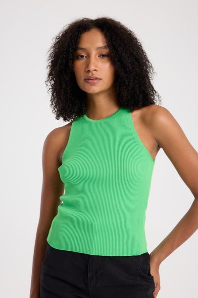 Yeşil Fitilli Halter Yaka Crop Triko