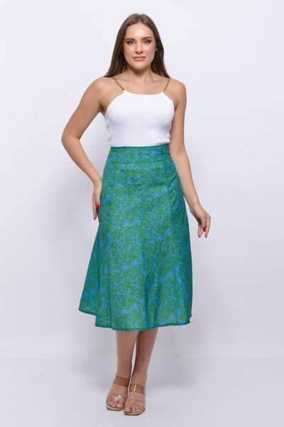 Green Midi Seasonal Paneled Flared Skirt