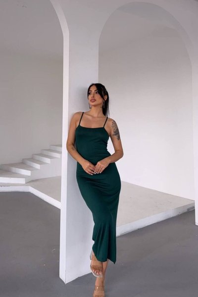 Yeşil Uzun Askılı Ayarlanabilir Elbise