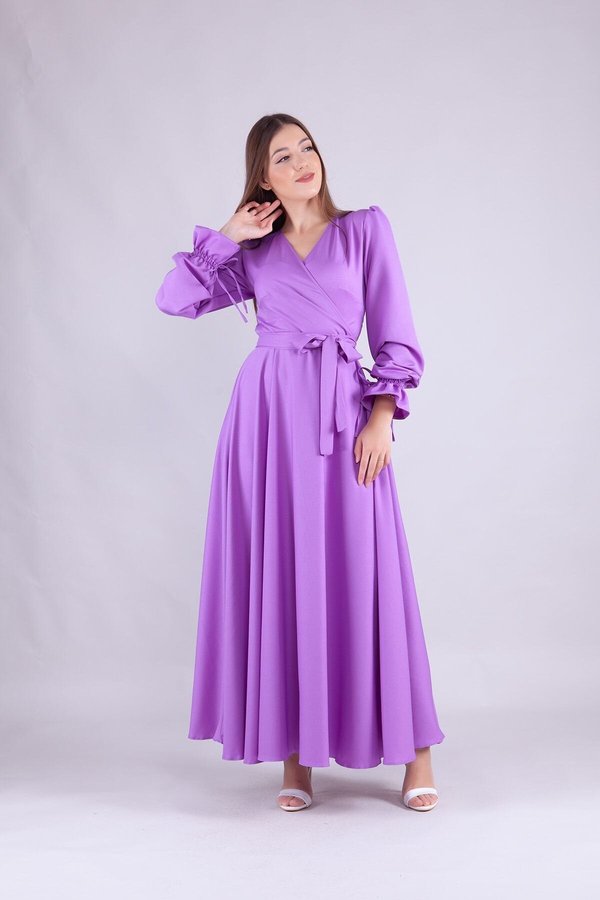 sachin and babi light blue dress Purple Modest Satin Floor-Length Evening Dress – Little Lala Boutique