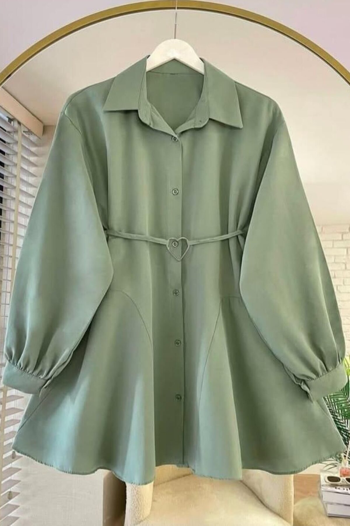 Yeşil Kalp Tokalı Kemerli Tunik - Nergis Neva Butik