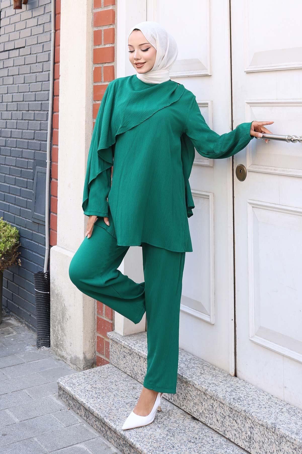 Green Cape Detail Two-Piece Modest Set - Misskayle