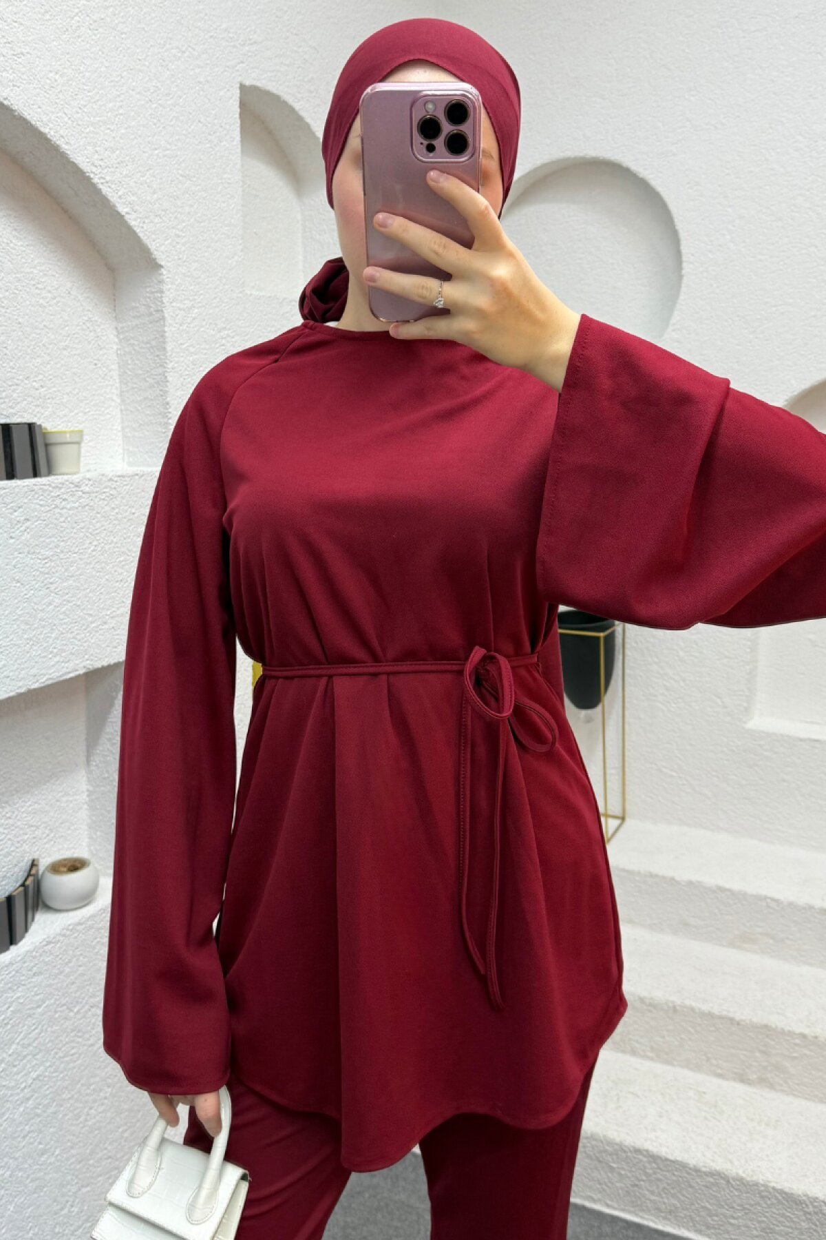 Bordo Yaren İkili Tesettür Takım - Ensa Tesettür