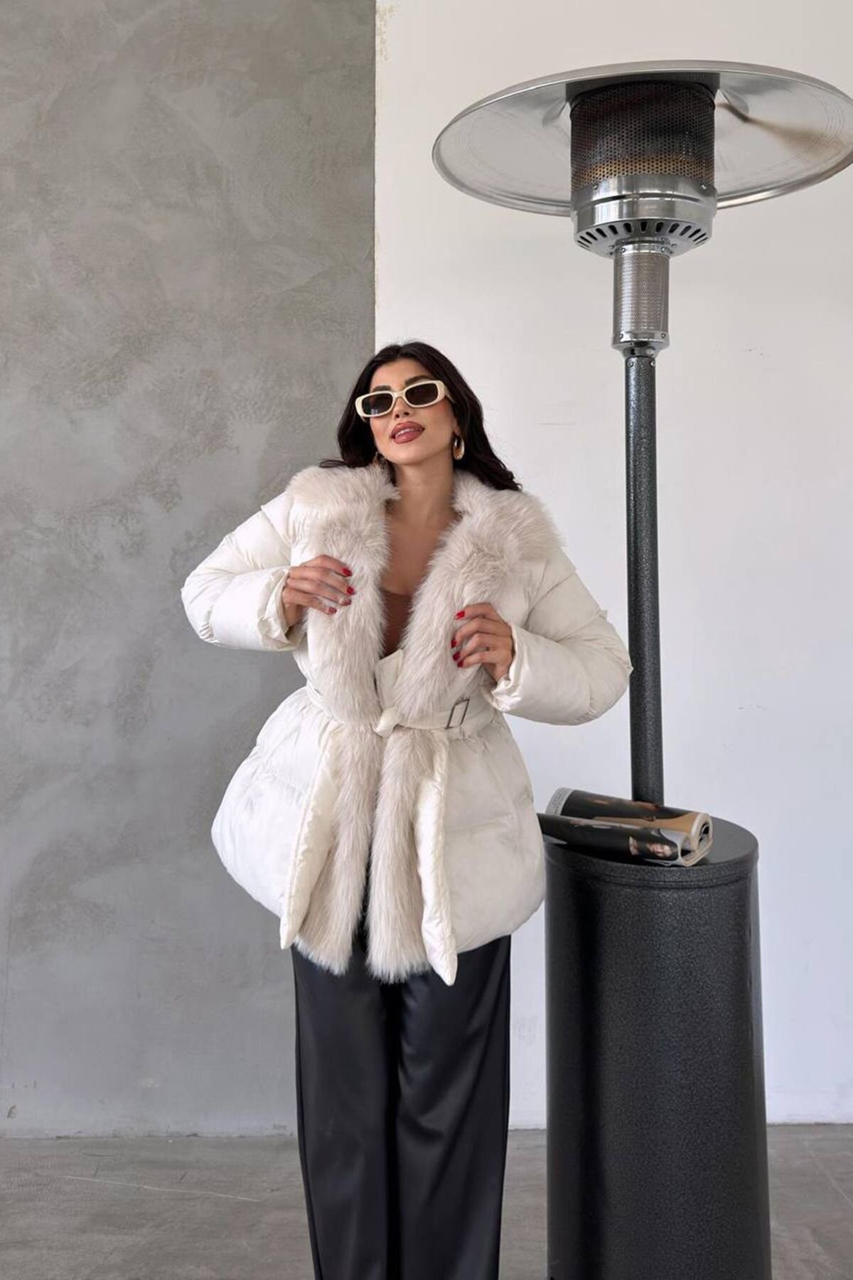 Ekru Zra Şişme Kürklü Mont - XXL BUTİK