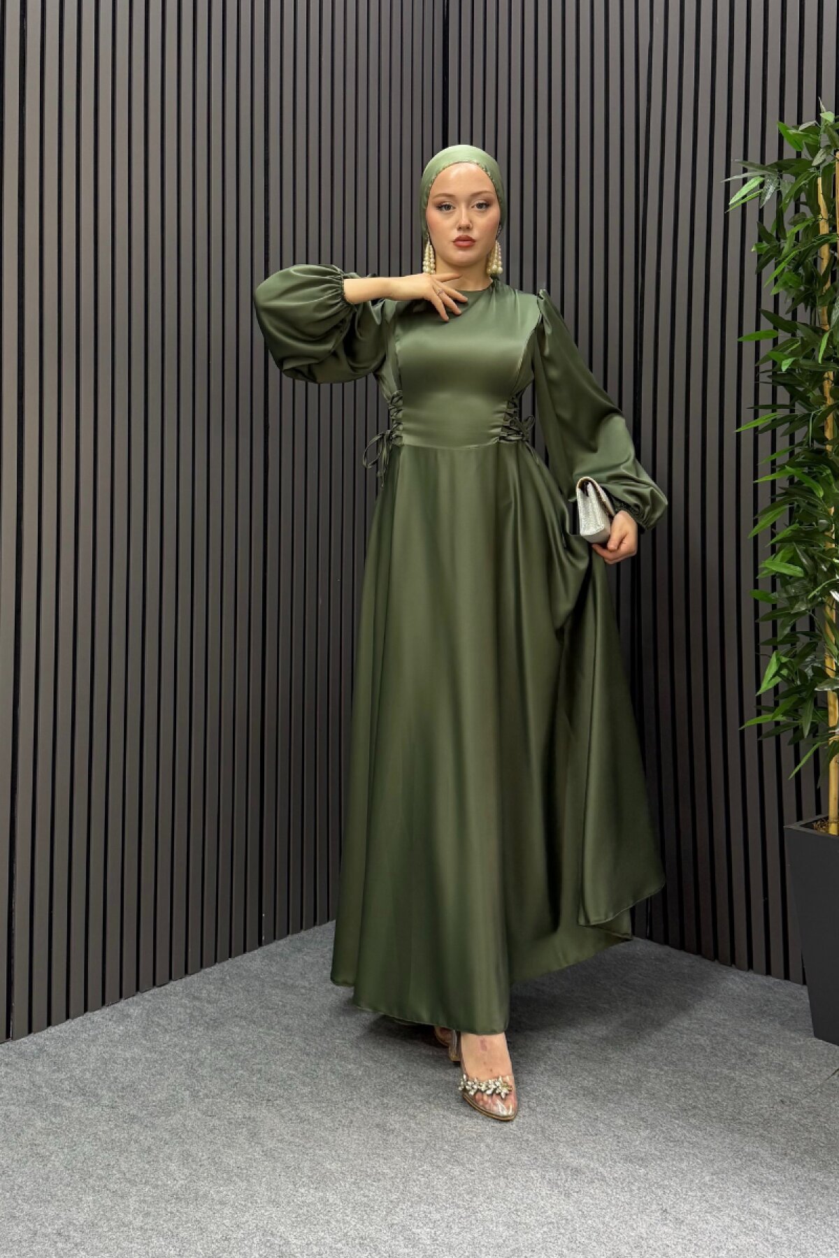 Khaki Mira Modest Evening Dress - Ensa Tesettür