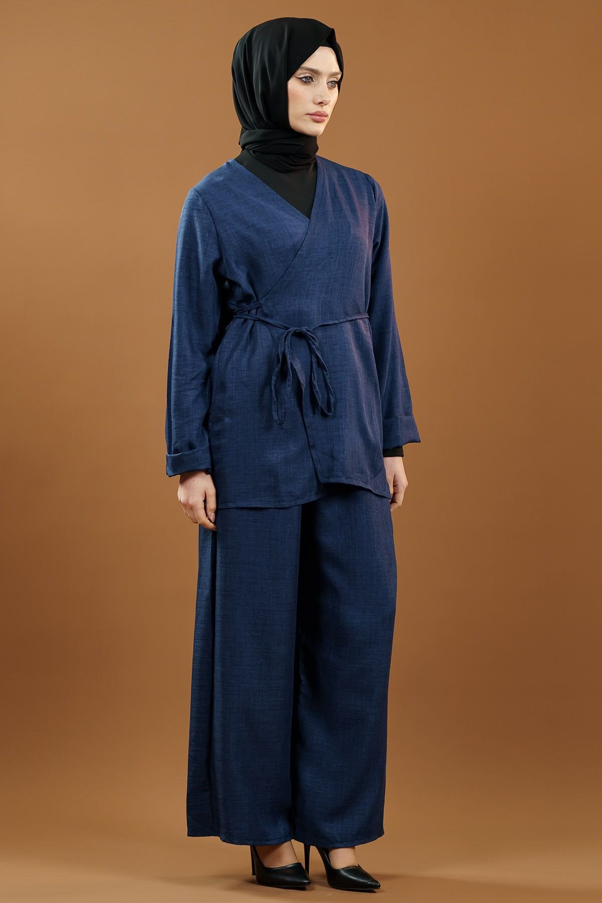 Lacivert Bağlamalı Kimono İkili Tesettür Takım - Mec Fashion