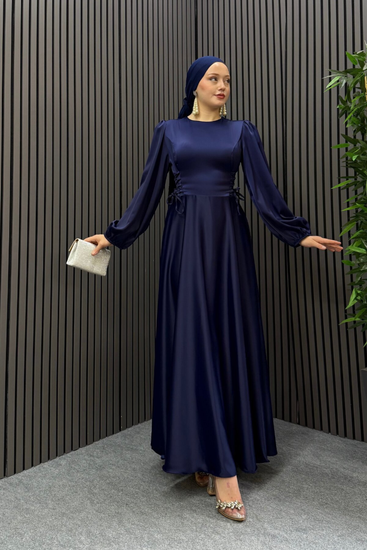 Navy Blue Mira Modest Evening Dress - Ensa Tesettür