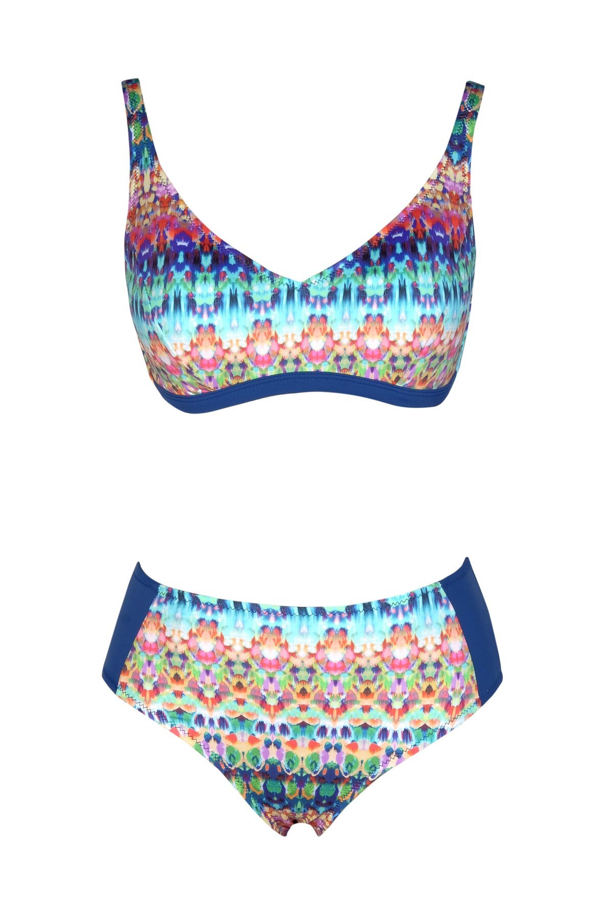 Mavi Etnik Desenli Toparlayıcı Askılı Bikini Takım - Endeep